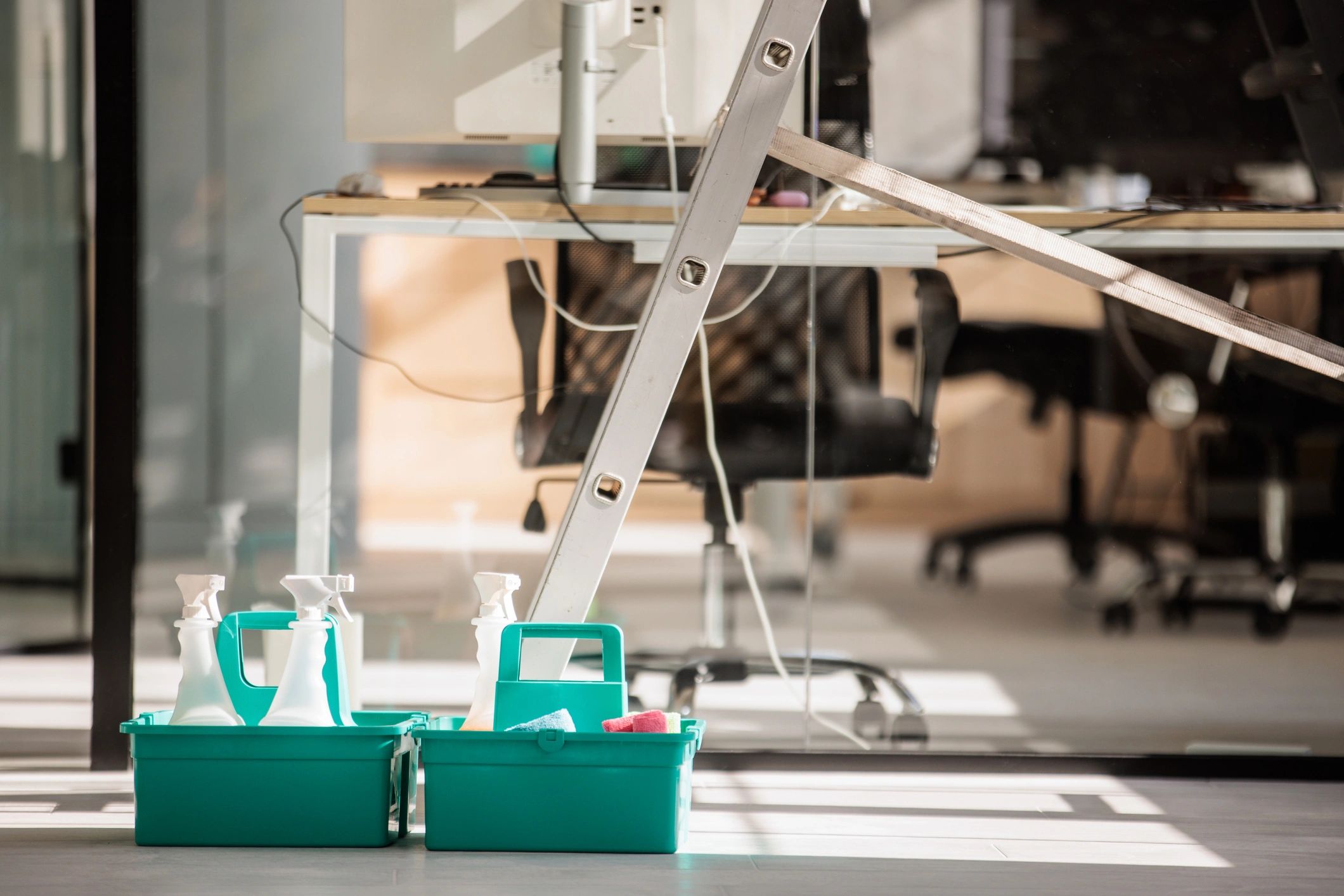 Cleaning supplies in a modern office